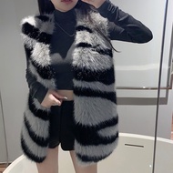 BIN-Winter Korean Version Zebra Pattern Fox Fur Vest Women Retro All-Match Loose Fur Vest Jacket 2N2