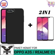 Promo Paket 2in1 Case Oppo A3s / Realme C1 Free TG Anti Gores Layar Casing Cover Handphone Anti Beka