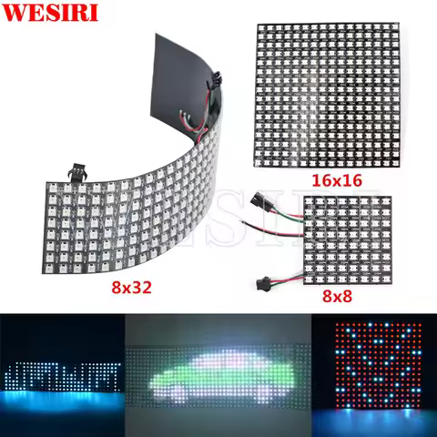 WESIRI 8x8 16x16 8x32 SK6812 WS2812B Individually Addressable Digital Flexible LED Panel Pixels Scre