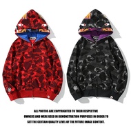 BAPE เสื้อแจ็กเก็ตมีฮู้ดสำหรับผู้ชายและผู้หญิงเสื้อสเวตเชิ้ตมีซิปเสื้อคลุมสองชั้นแบบมีฮู้ดสีเทาสีแดงลายพราง