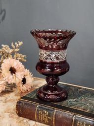 義大利 莓紅 手工 立體 多層次 深雕刻 厚實 水晶玻璃 花瓶  g0709【卡卡頌  歐洲古董】