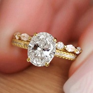 2pcs Set S925 & 925 Sterling Silver 2ct Oval Shape Marquise Round Diamond With Rhinestones Set Elega