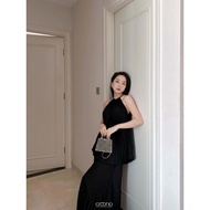 CIGNO- SET áo cổ yếm chân váy dập ly lụa FIDELIA