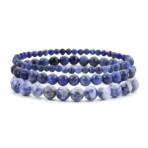 4/6/8mm Natural Stone Blue Sodalite Bead Bracelet Women Men Blue Veins Raw Stone Elastic Rope Bracel
