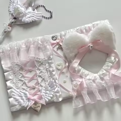 Pink ID Card Holder Lace Decor Photocard Binder 3'' Cards Book Ribbon Handcraft Kawaii Photocard Bin