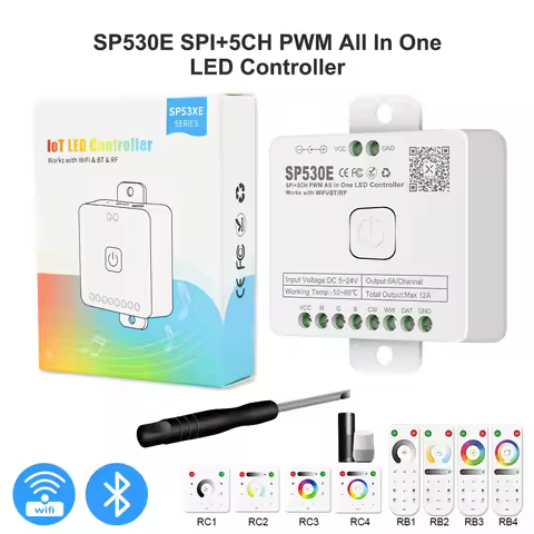 SP530E All In One LED Controller Wifi Alexa Google Home BT 5CH PWM SPI Pixels LED Strip Light WS2811