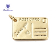 2pcs Brass Pendants Cadmium Free Lead Free Rectangle Postcard with Jump Ring golden 18x12x1.5mm Hole