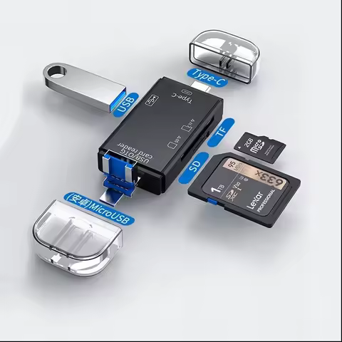 1-4Pcs 6 In 1 Card Reader 6 Port USB Disk Micro SD TF Memory Card Writer Mobile Phone Adapter Laptop