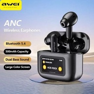 Awei T56 通用無線藍牙耳機觸控螢幕連充電盒收納盒運動無綫降噪環繞立體聲黑色 T 56 ANC Earbuds with Screen Wireless Bluetooth Earphones 