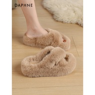 Daphne Thick-Soled Plush Slippers Women Outer Wear 2026 New Style Women's Shoes Influencer Home Warm