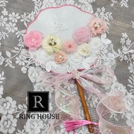 Quạt hoa cầm tay cổ trang cô dâu áo dài hồng đẹp chụp ảnh cưới handmade