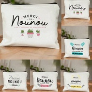 1 ชิ้น กระเป๋าเครื่องสำอางพิมพ์ลายดอกไม้ฝรั่งเศส "Merci De M'aimer" และ "Super Nounou" - กระเป๋าจัดร