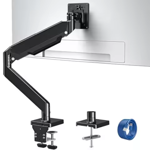 Desk monitor mount for ultrawide screens up to 49 inch heavy-duty steel black supports 4.433 lbs VES