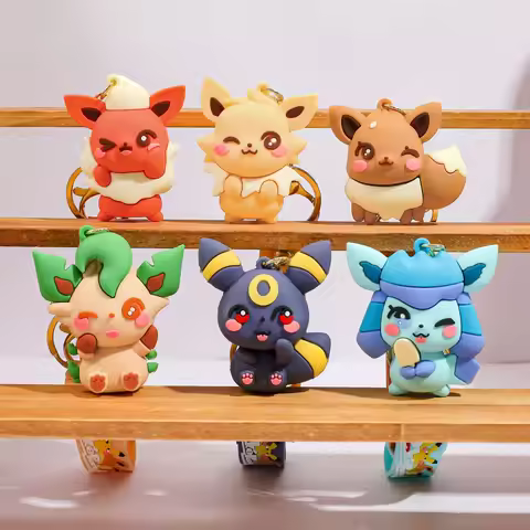Eevee Keychain Evolution Set, Flareon Jolteon Vaporeon Plush Keychain, Pokémon Eeveelutions Key Ring