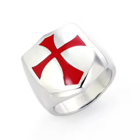 Gothic Size 7-14# Stainless Steel Shield Knight Templar Crusader Silver Color Medieval Signet Red Cr