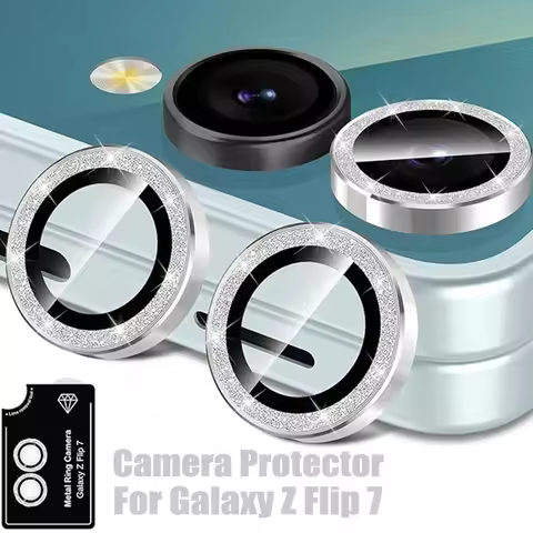 Diamond Glitter Camera Glass for Samsung Galaxy Z Flip 7 6 5 Metal Lens Ring Protector on Galaxy Z F