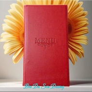 SMALL A4 size PVC leather menu cover (inner size 15x30cm) with 10 red leaves for restaurants.