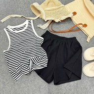 Big Size Set Women's Youthful Plaid Tanktop with Easy-to-Wear Elastic Basic Shorts 58-95kg G3+Q500