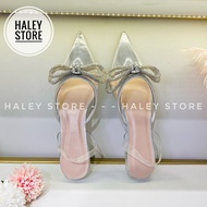 Giày bít bệt xoàn vip mika HALEY STORE gót phẳng đính nơ xoàn bít mũi quai kéo tiểu thư cô dâu tiệc
