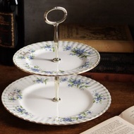 1980英國Royal Albert月份系列骨瓷雙層蛋糕盤/7月/勿忘我