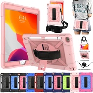 Compatible with iPad 8th 9th Gen 10.2" 2020 2021 Protective Shell/Tablet Case Shockproof Hybrid Armor Stand Hard Cover Pencil Holder with Kickstand + Hand Strap + Shoulder Strap