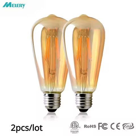 Melery LED Light Bulb ST64 E26 110V/E27 220V 360 Degree Wide Angle 4W Warm White 2700K Antique Vinta