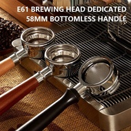 58MM Coffee Bottomless Portafilter Wood Handle Stainless Steel Coffee Filter For E61 Espresso Machine Accessories Barista Tools