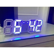 LED Jam Dinding / Modern Digital 3D White LED Wall Clock Alarm Clock Snooze 12/24 Hour Display USB