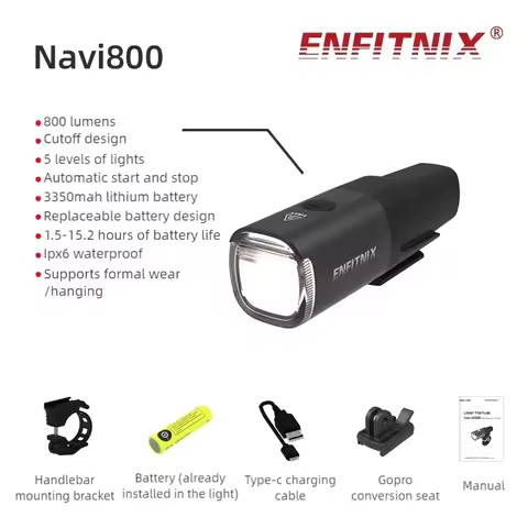 Enfitnix Navi800/800Y Bicycle Smart Headlights Road MTB Bike Smart Headlight USB Charge Waterproof A