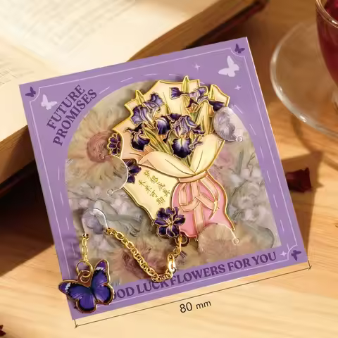 Vintage Hollow Cutout Flower Bouquet Bookmark With Butterfly Charm Three-Dimensional Butterfly Bookm