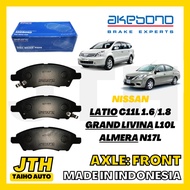 TAIHOAUTO AKEBONO Front Brake Pad Nissan Latio / Almera / Grand Livina Disc Break Pad Depan Brek Made In Indonesia