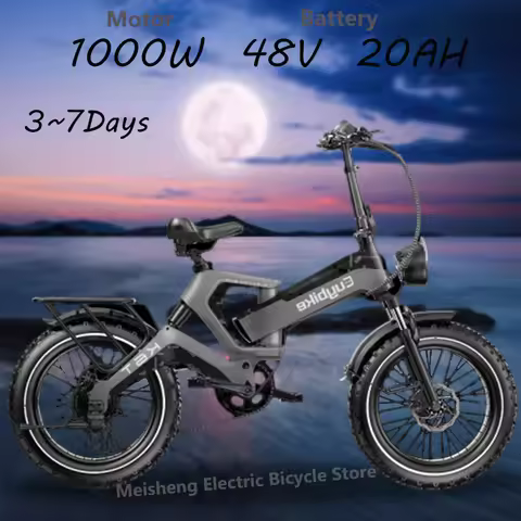 Ebike K6T 1000W 48V 20AH 20" Uni-Body Magnesium Electric Bike Folding Electric Bicycle 8 Speed Fat T
