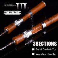 3Sections 1.5M/1.68M/1.8M UL Power Flexible Fishing Rod 2-6LB/1.5-8G Wooden Handle Spinning Rod Ultr