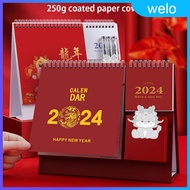 2024 Daily Schedule Calendar Portable Desk Calendar Office Gift Standing Calendar Pen Holder Desk Calendar welo