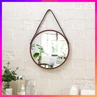 [Predolo2] Hanging Mirror Wall Mount Ornament Circle Mirror Wood Framed Art Handicraft for