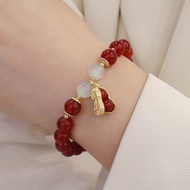 GL106 - Gelang Giok Asli Batu Kacang Merah Titanium/Gelang Giok Kacang Wanita Berlapis Emas 18K Anti