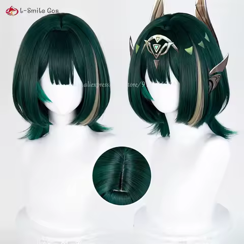 Nefer Cosplay Wig 36cm Green Highlights Wigs For Women Cosplay Anime Wig Heat Resistant Synthetic Ha