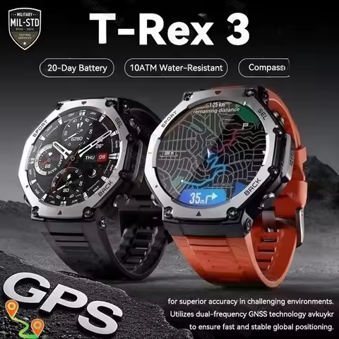 New T-Rex 3 Dual-Band GPS Military Smart Watch 48mm 10ATM Water-Resistant 500mAh Battery Compass Alt