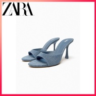 ZARA new autumn products women's shoes navy blue denim fashionable high-heeled sandals