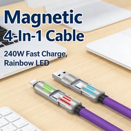 Charging Fast Cable 4-in-1 Fast LED Typec Data Rainbow Magnetic Fast Flash