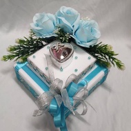 Gubahan bekas cincin risik/tunang/nikah-light blue ( bekas cincin silver)