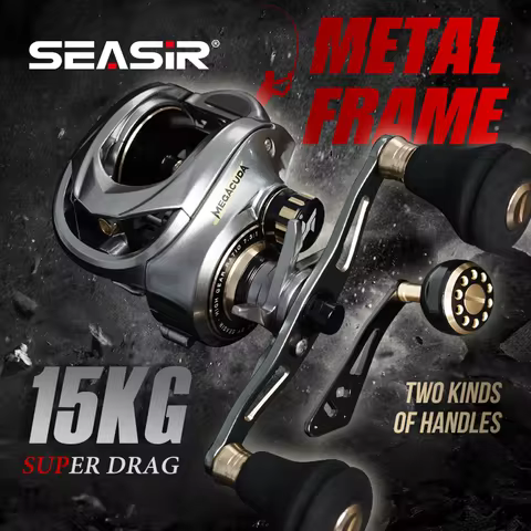 Seasir Megacuda Baitcasting Reel Drag 15KG Deep Spool 6.5:1 Aluminum Frame Carbon Side Double Handle