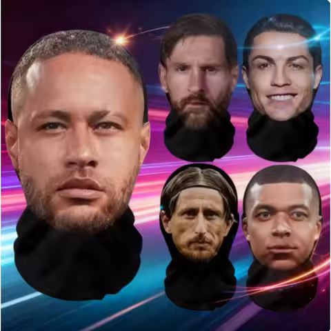 2pcs Funny 3D Celebrity Mask | Messi Ronaldo Neymar Football Cosplay | Breathable Mesh Mask | Live S