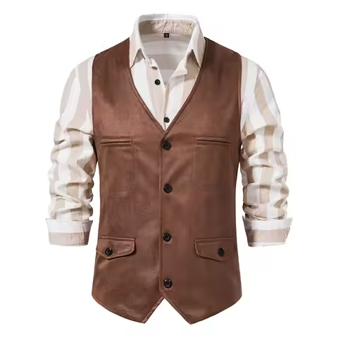 Brown Vest Men's Formal Business Suit Suede Waistcoat Groomsmen For Wedding New Cowboy