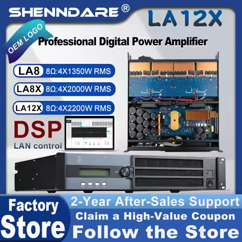 LA8X Professional DSP Digital Power Amplifier 4x2000W LAN Controlled Audio Power Amplifier 4-Channel