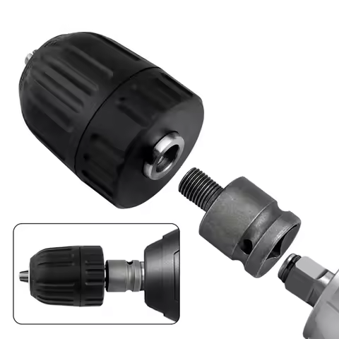 Electric Wrench Conversion Head Keyless Drill Chuck 0.8 to 10mm with 1/2 Inch Square to 1/4 Inch Hex