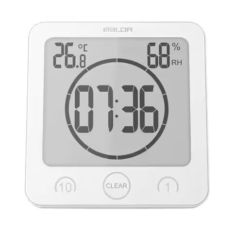 Digital Bathroom Shower Kitchen Wall Clock Timer, Waterproof for Water Spray, Touch Screen Timer, Te
