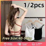 Threaded Halter Vest Backless Sleeveless Cross Backless Vest Solid Color Sexy Tank Top Women
