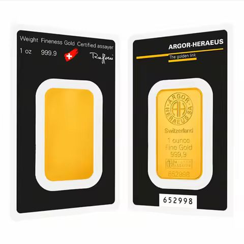 1 oz Swiss Argor Heraeus Gold Bar 24K Gold Plated Bullion Foreign Currency Gifts Coin Holiday Gifts 