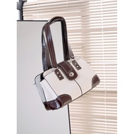 HIATUS Retro vintage Lychee Pattern Milk White Coffee Color Retro Lock One-Shoulder Armpit Texture M